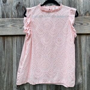 Shannon Ford New York Pink Eyelet Ruffle Blouse Size L